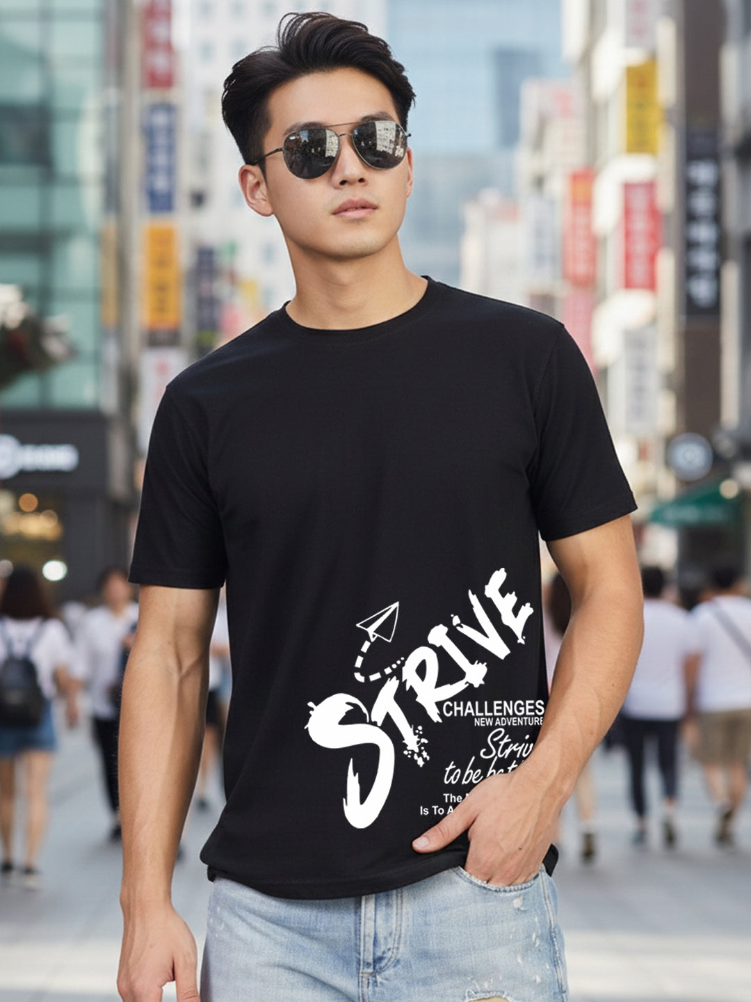 Greylongg Round Neck Strive look Design Printed T-Shirt.