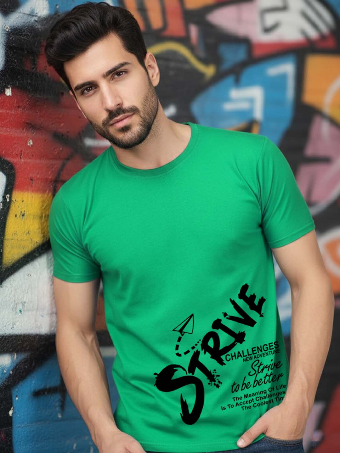 Greylongg Round Neck Strive look Design Printed T-Shirt.