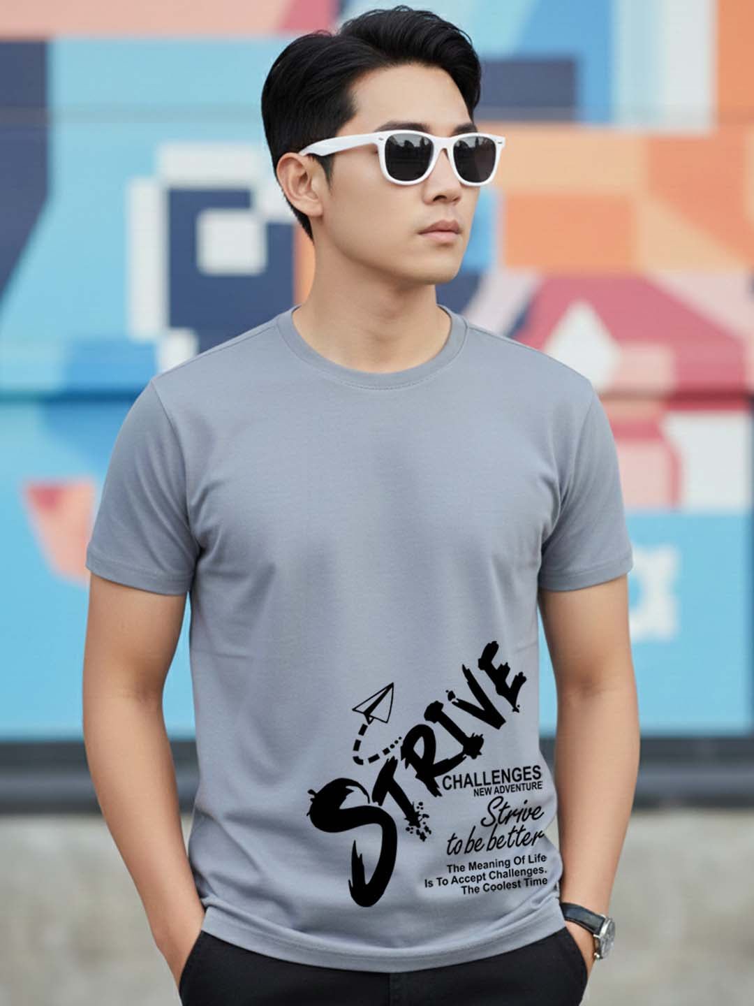 Greylongg Round Neck Strive look Design Printed T-Shirt.