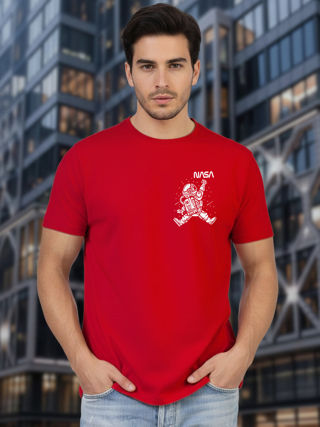 Greylongg Round Neck Nasa Design Printed T-Shirt.