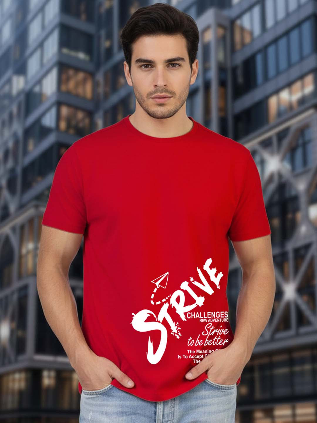 Greylongg Round Neck Strive look Design Printed T-Shirt.