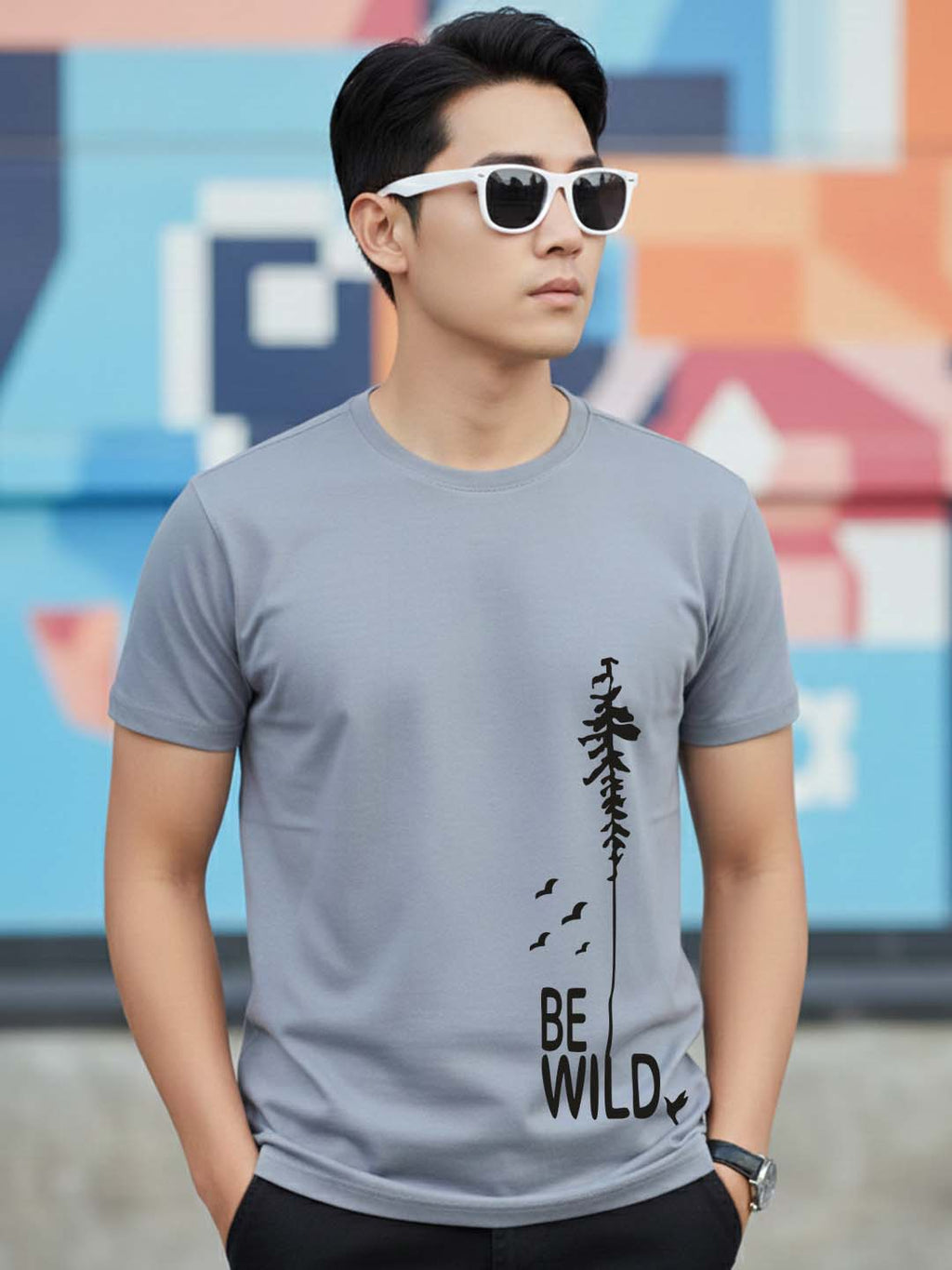 Greylongg Round Neck Wild Design Printed T-Shirt.