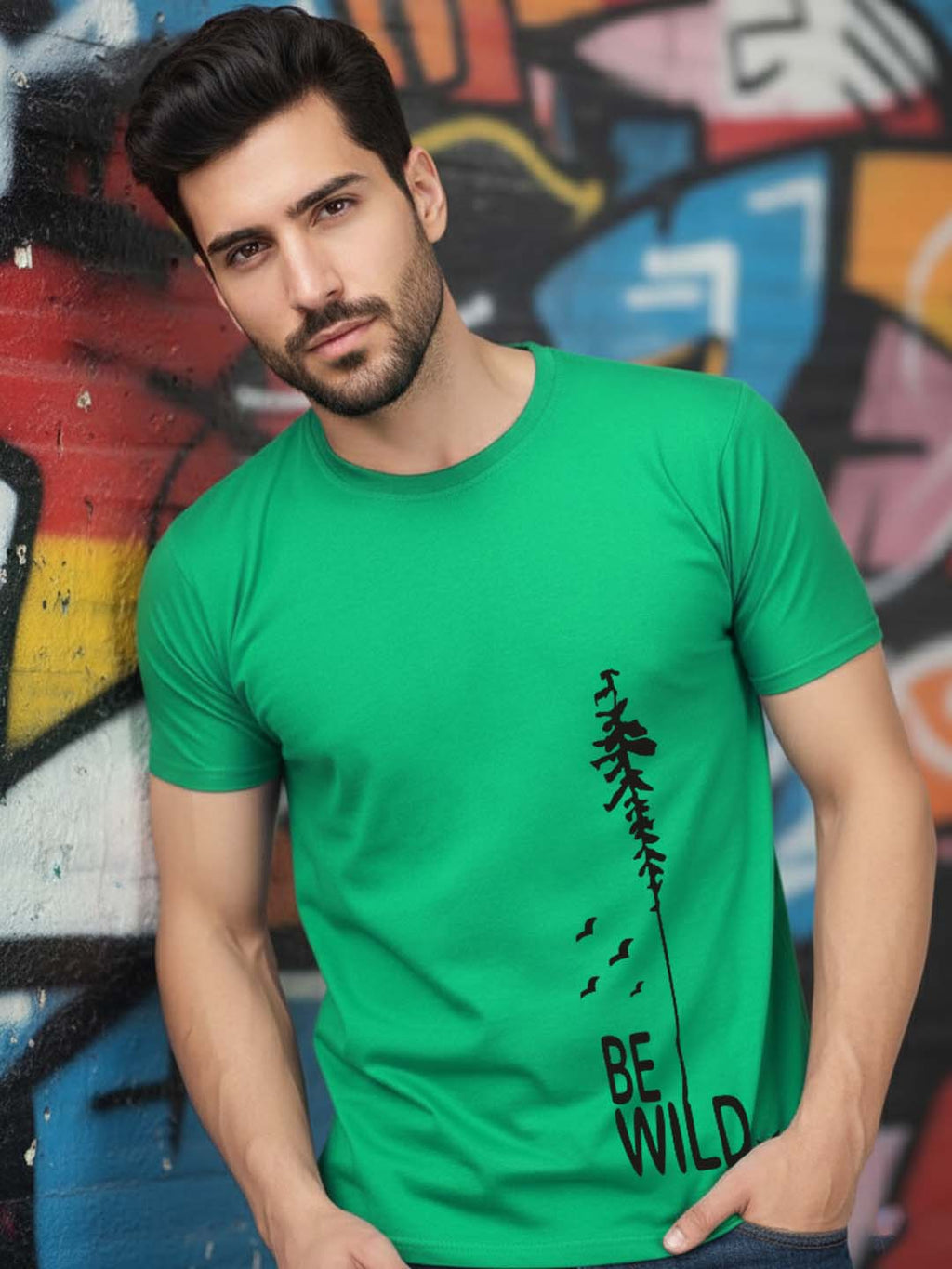 Greylongg Round Neck Wild Design Printed T-Shirt.