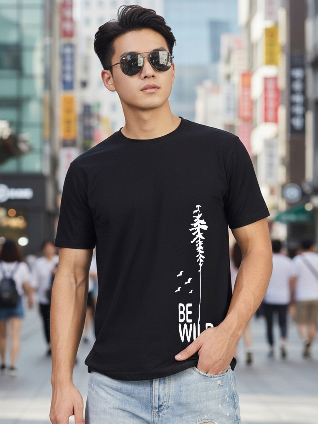 Greylongg Round Neck Wild Design Printed T-Shirt.