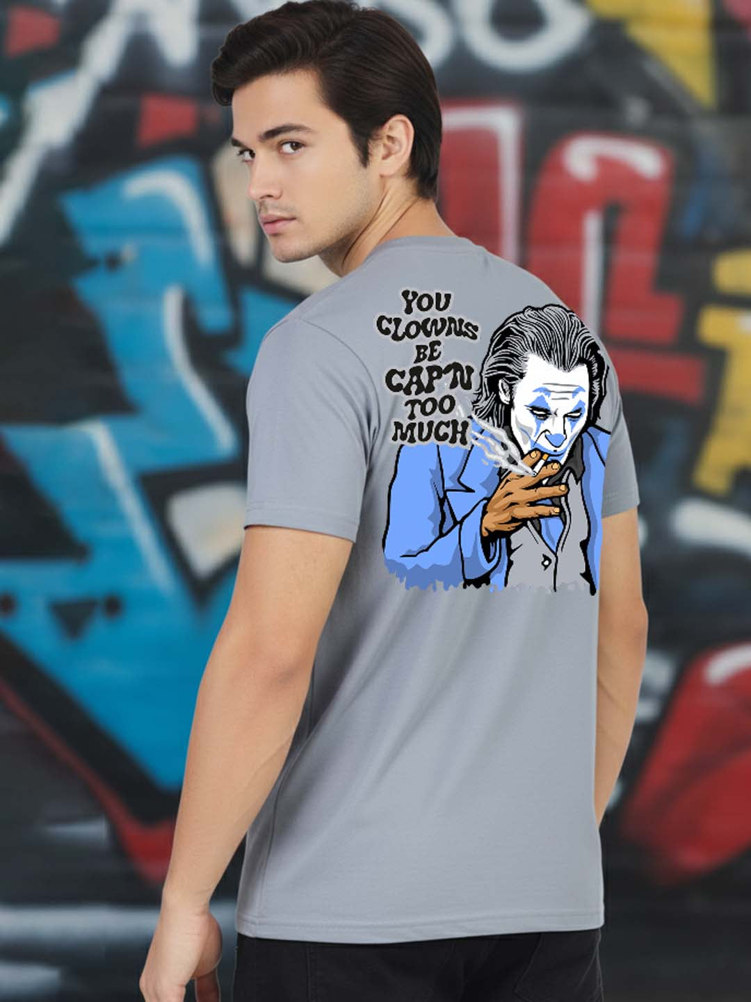 Greylongg Round Neck Joker Design Printed T-Shirt.