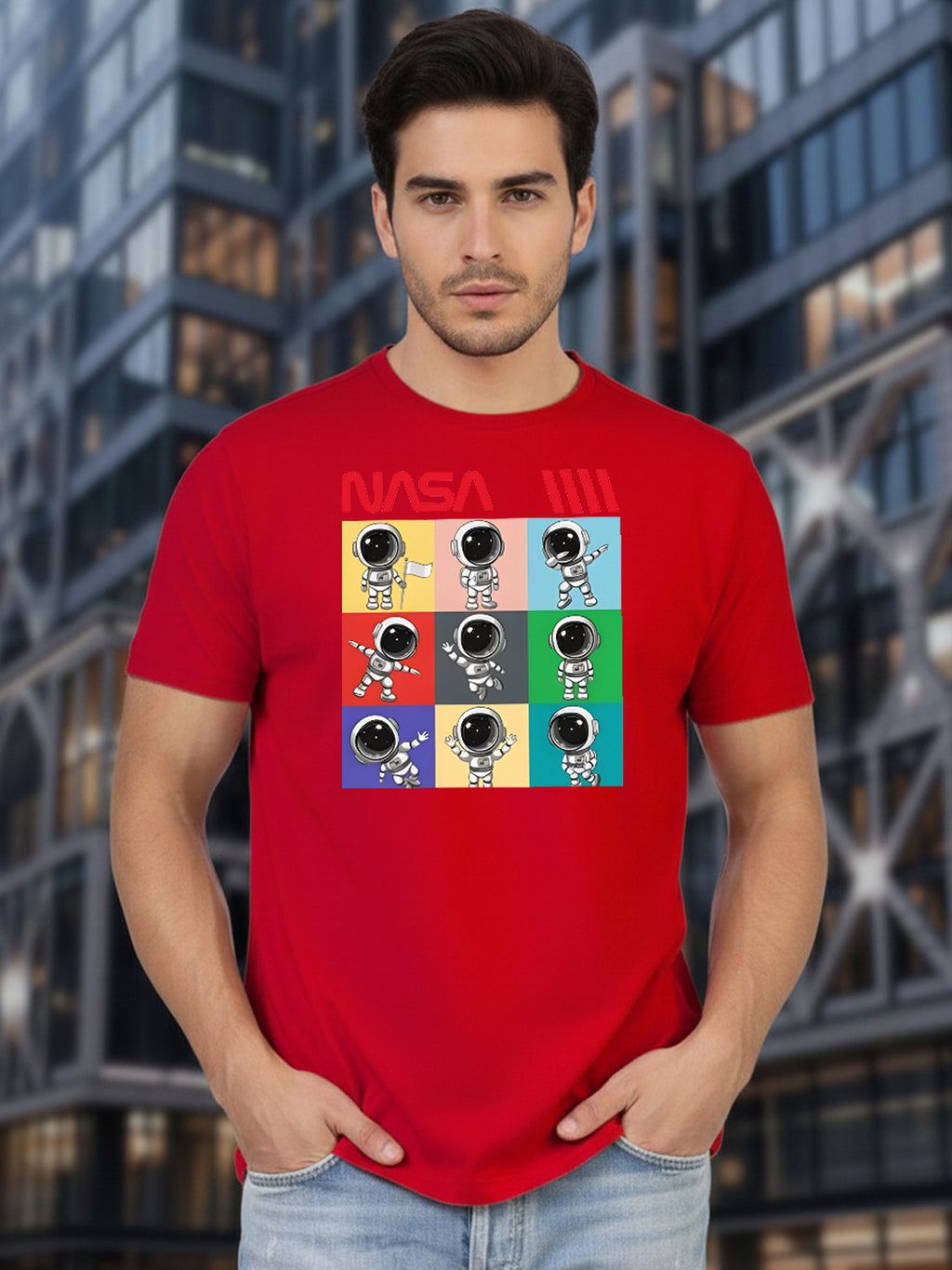 Greylongg Round Neck Nasa Design Printed T-Shirt.