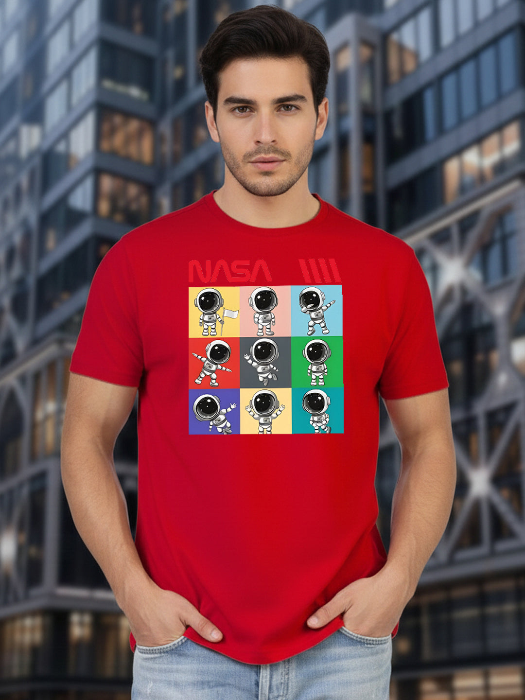 Greylongg Round Neck Nasa Design Printed T-Shirt.
