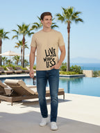 Greylongg Round Neck Live More Design Printed T-Shirt.