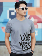 Greylongg Round Neck Live More Design Printed T-Shirt.