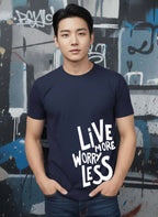 Greylongg Round Neck Live More Design Printed T-Shirt.