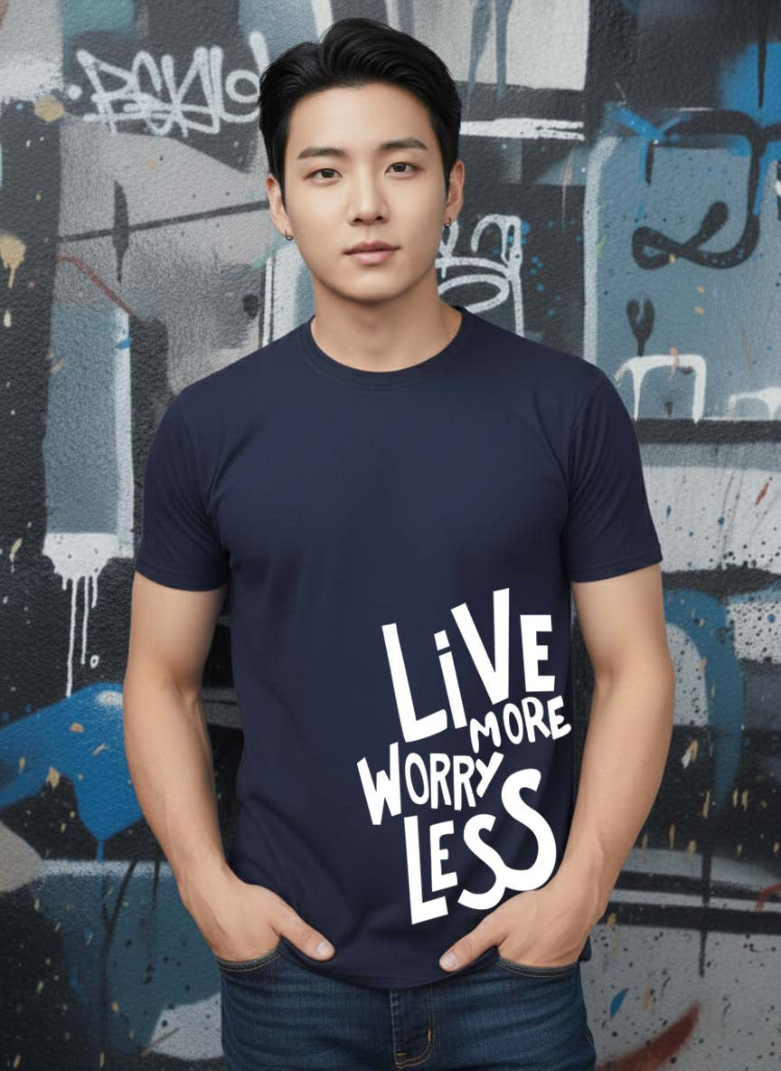 Greylongg Round Neck Live More Design Printed T-Shirt.