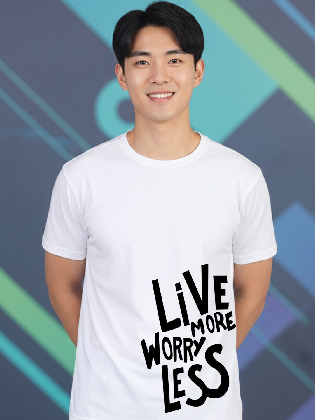 Greylongg Round Neck Live More Design Printed T-Shirt.