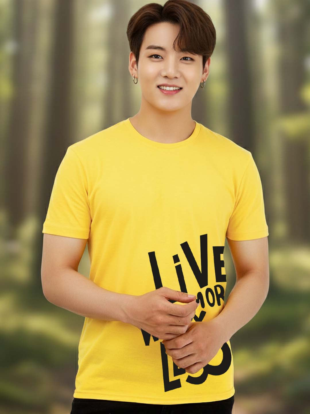 Greylongg Round Neck Live More Design Printed T-Shirt.