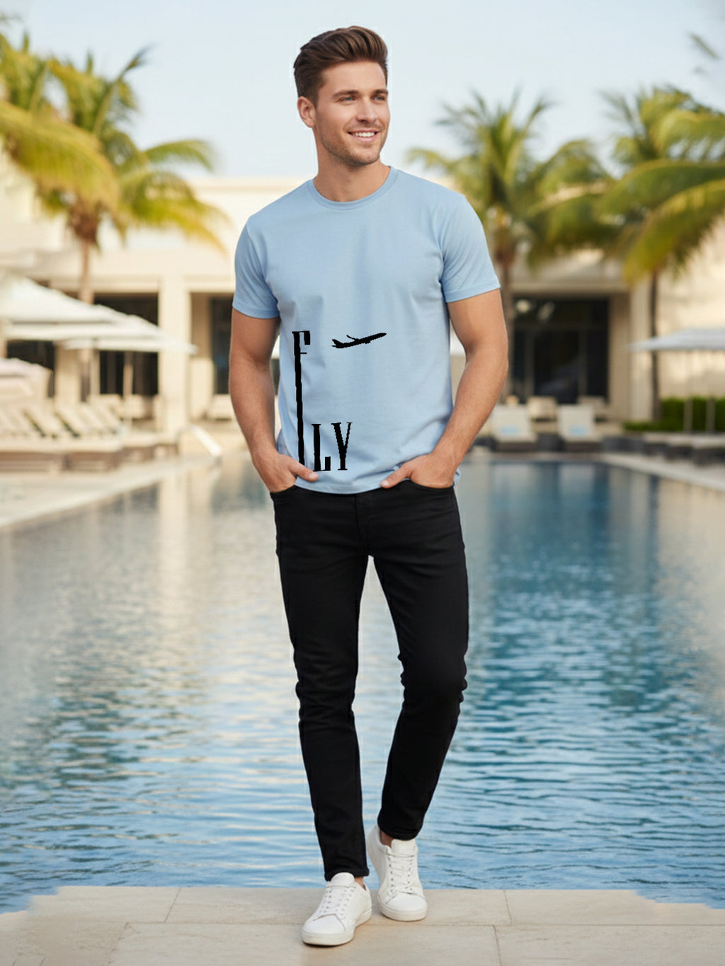 Greylongg Round Neck Fly Design Printed T-Shirt.