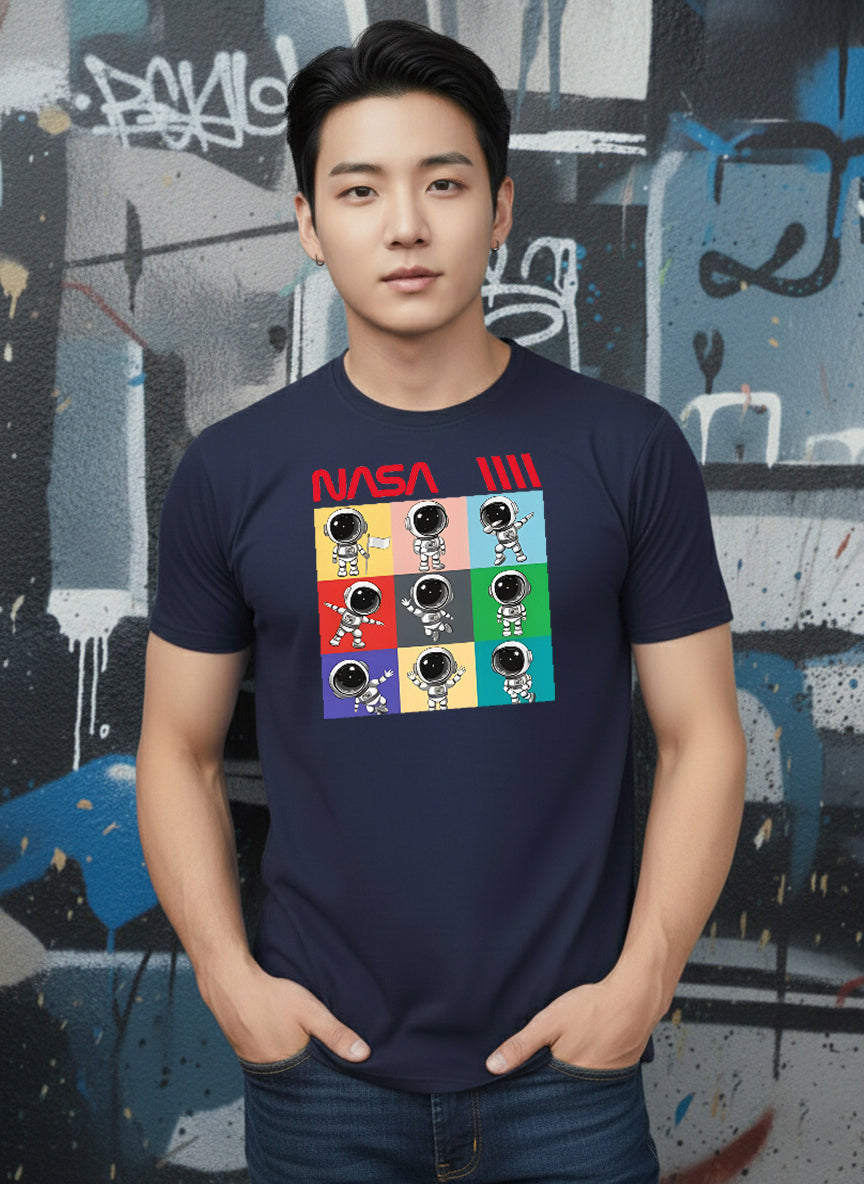 Greylongg Round Neck Nasa Design Printed T-Shirt.