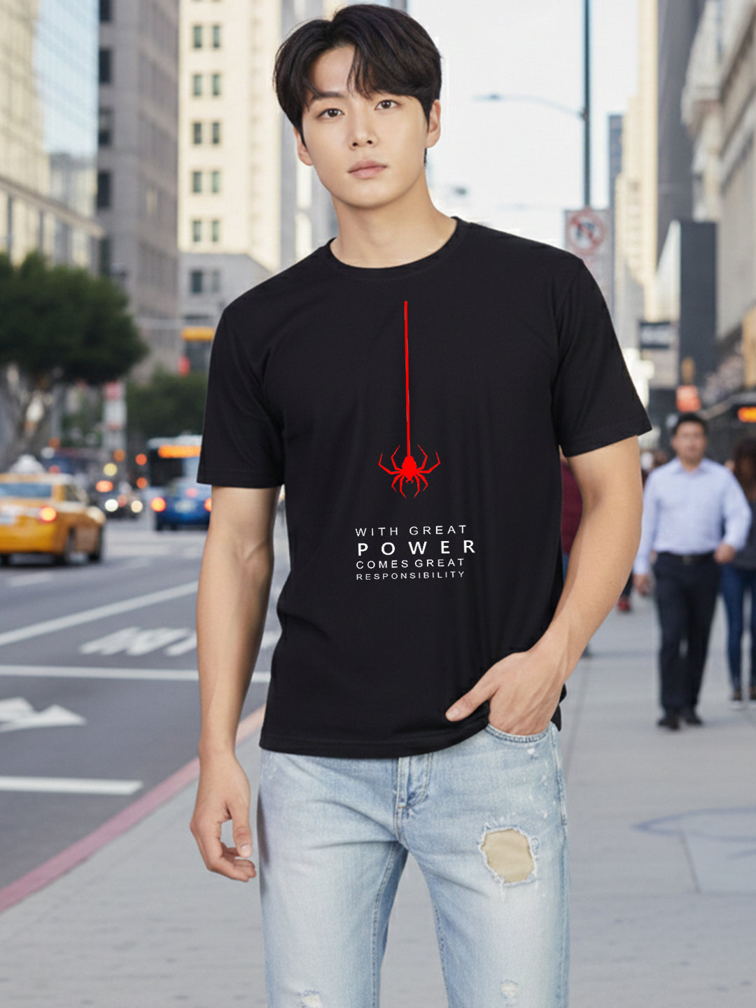 Greylongg Round Spider Design Printed T-Shirt.