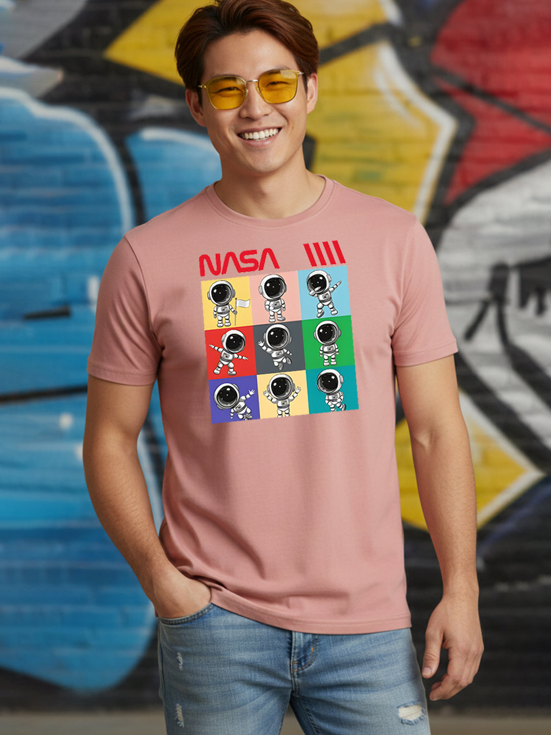 Greylongg Round Neck Nasa Design Printed T-Shirt.