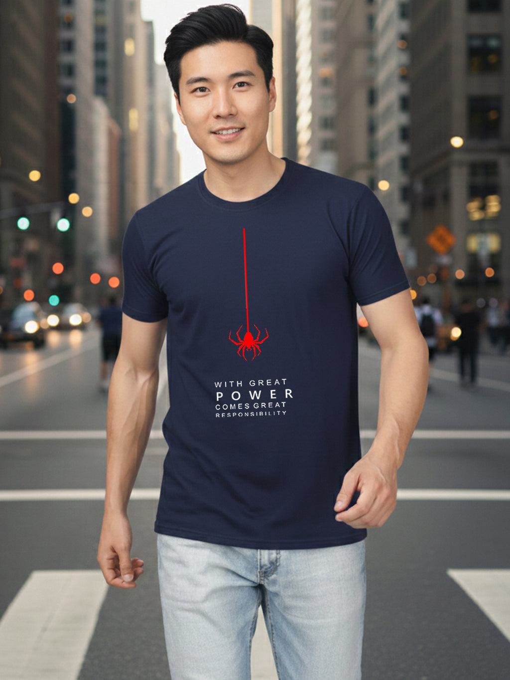Greylongg Round Spider Design Printed T-Shirt.