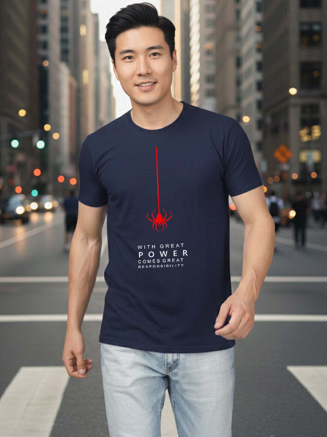 Greylongg Round Spider Design Printed T-Shirt.