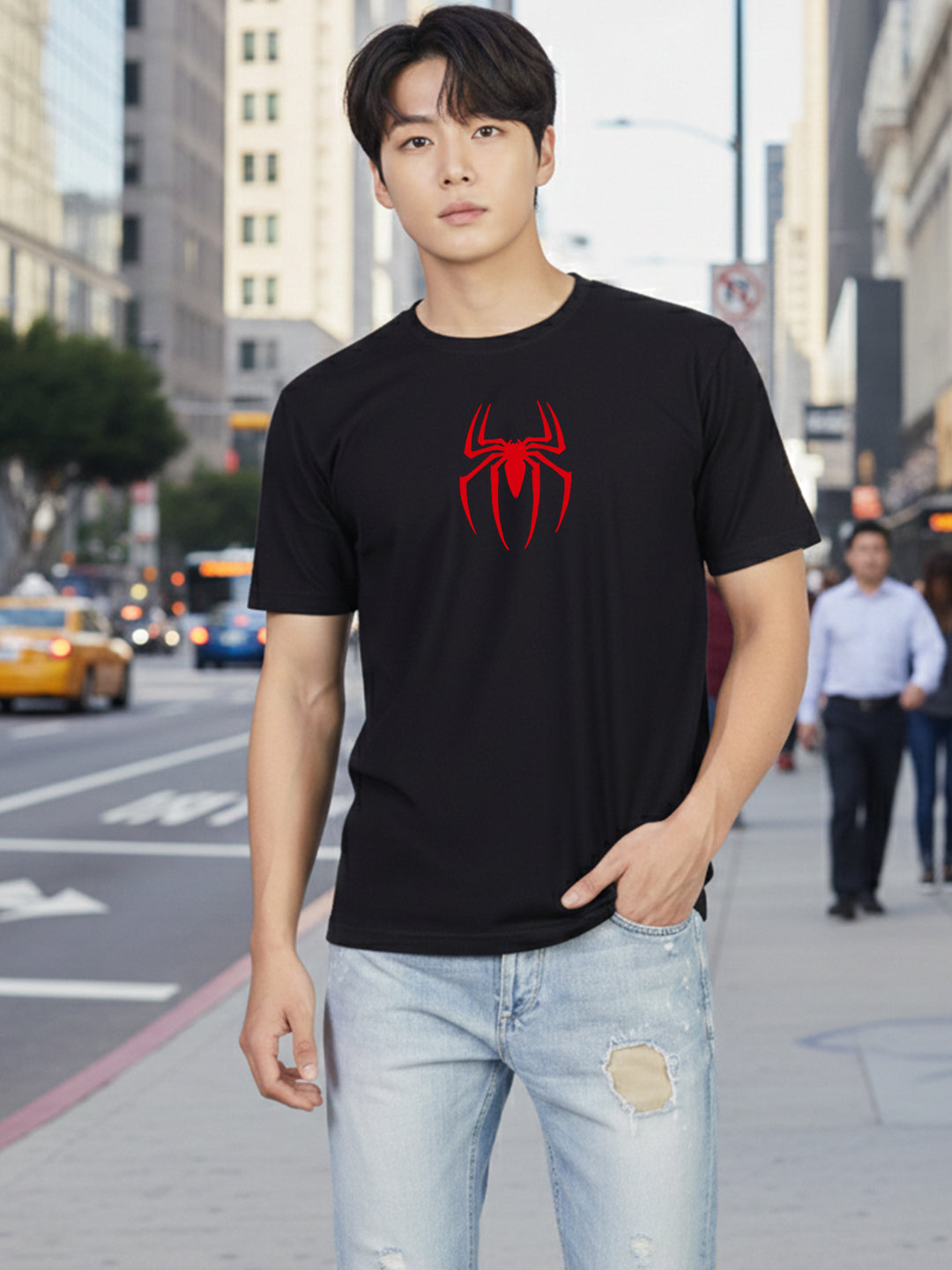 Greylongg Round Iconic Spider Design Printed T-Shirt.