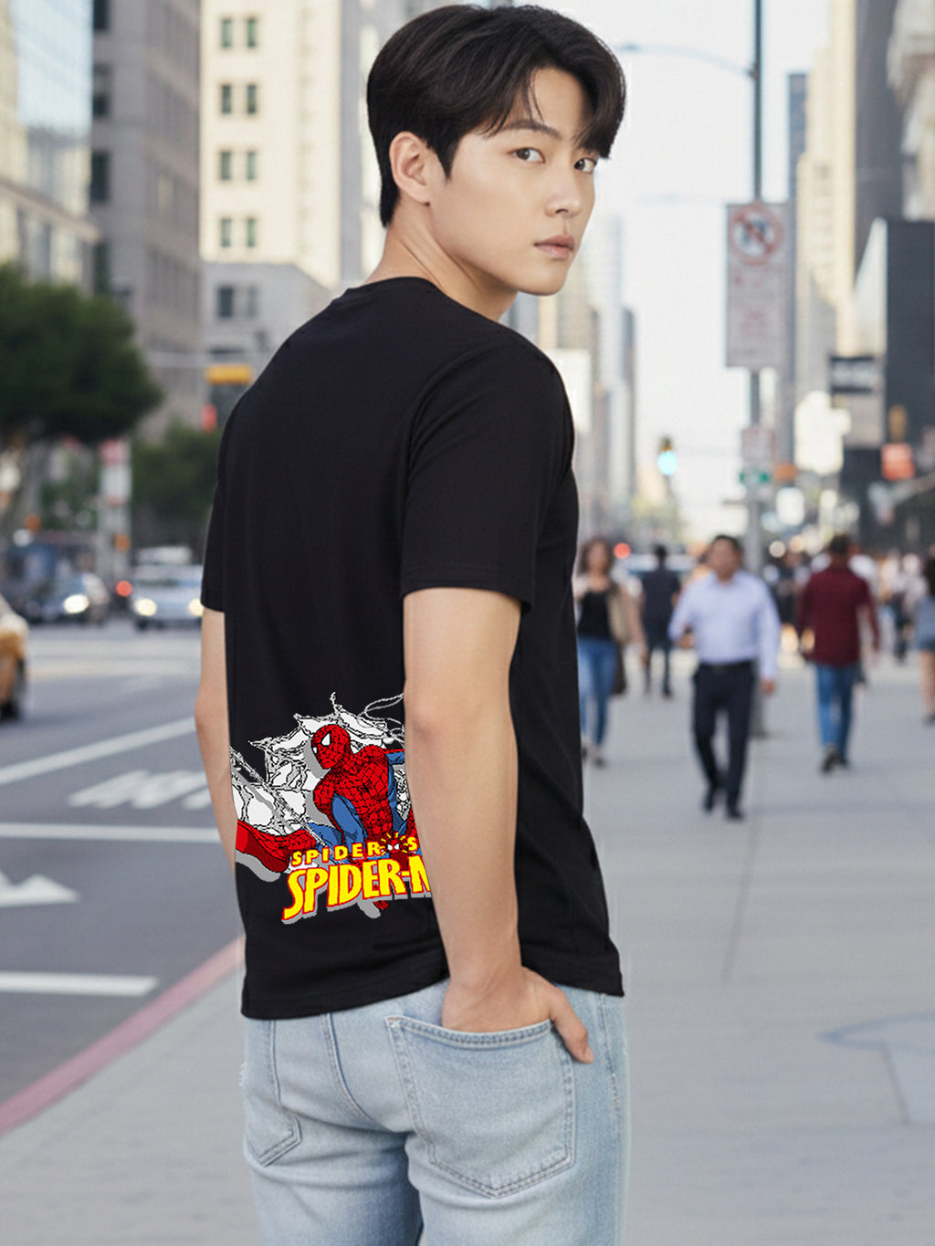 Greylongg Round Iconic Spider Design Printed T-Shirt.