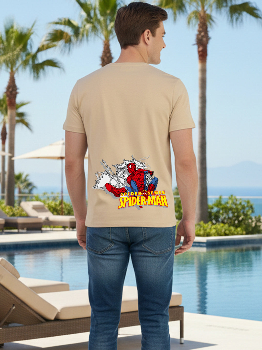 Greylongg Round Iconic Spider Design Printed T-Shirt.