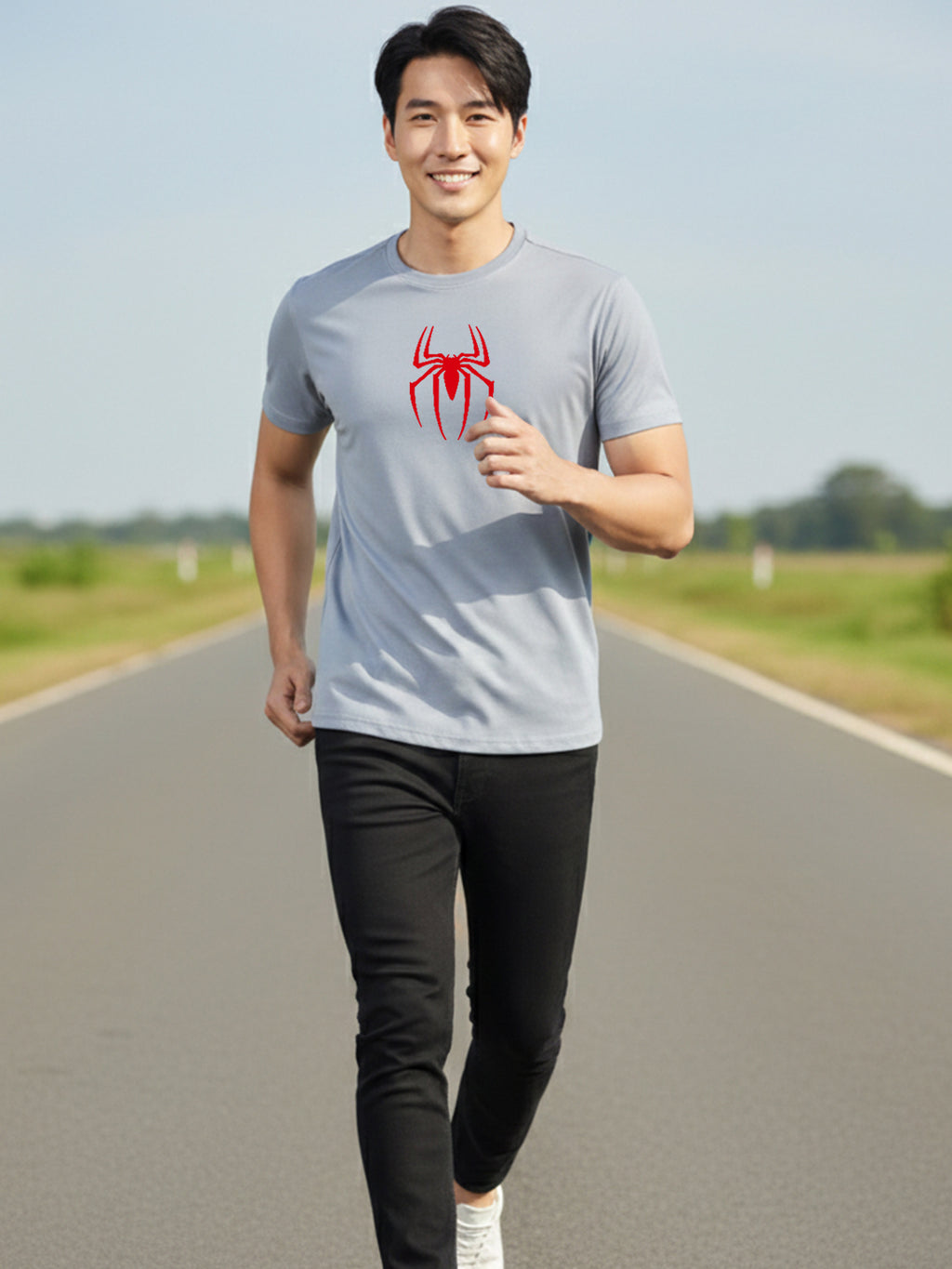 Greylongg Round Iconic Spider Design Printed T-Shirt.