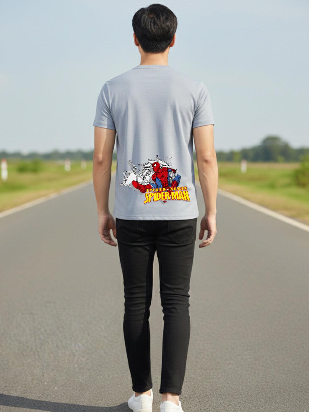 Greylongg Round Iconic Spider Design Printed T-Shirt.