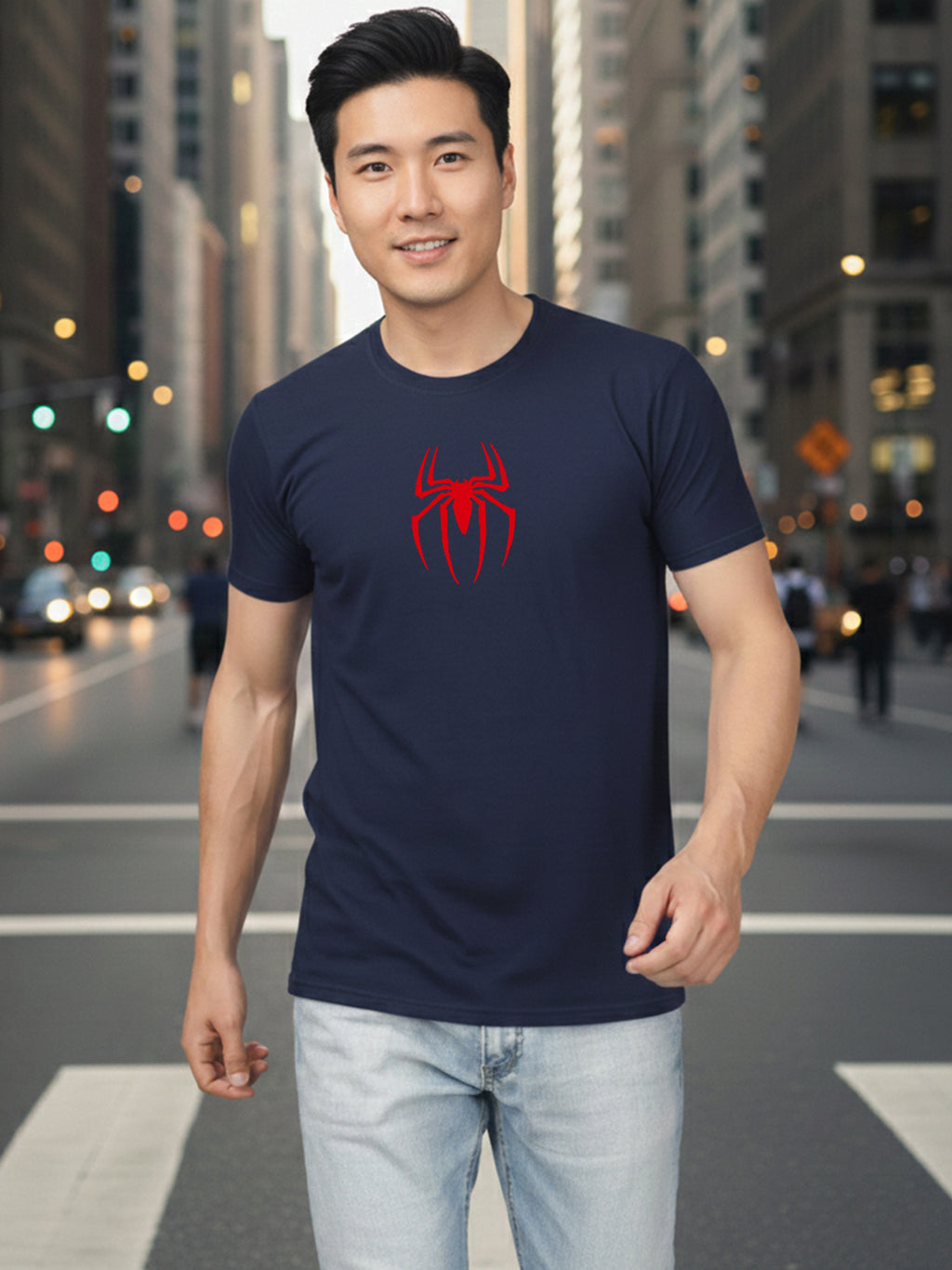 Greylongg Round Iconic Spider Design Printed T-Shirt.