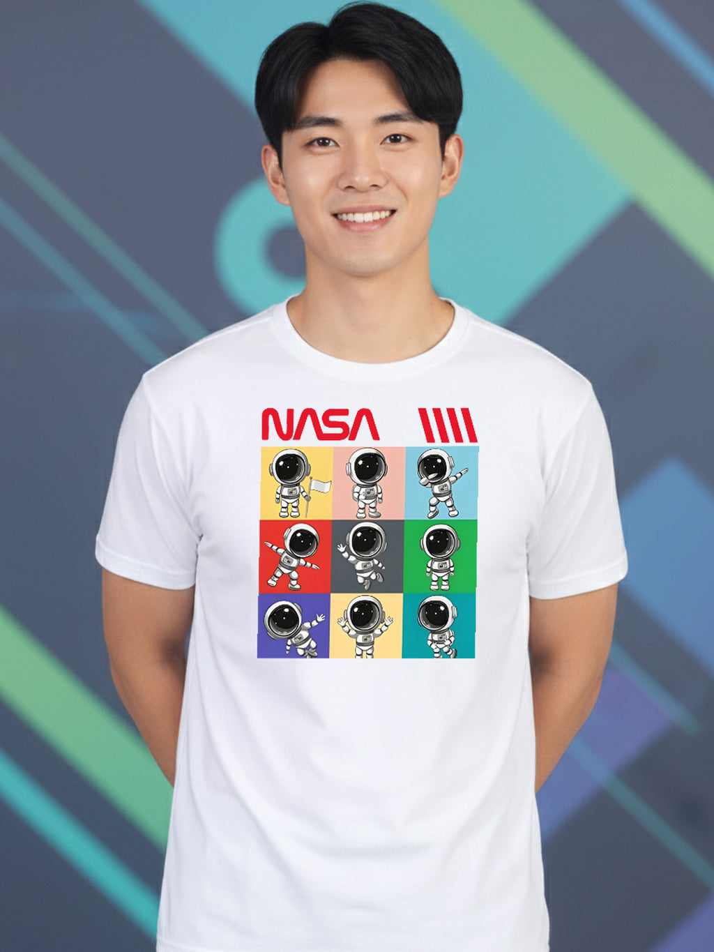 Greylongg Round Neck Nasa Design Printed T-Shirt.