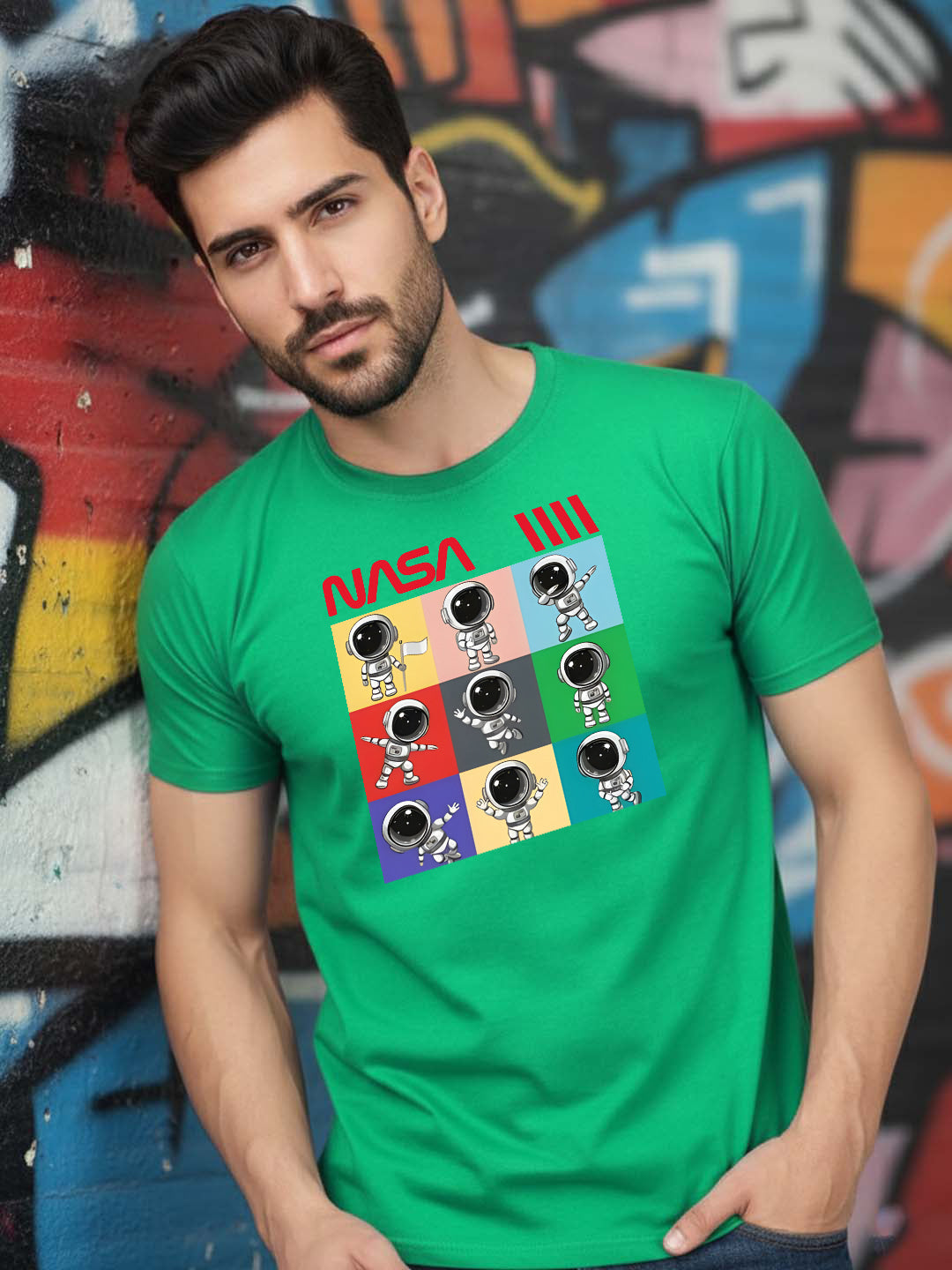 Greylongg Round Neck Nasa Design Printed T-Shirt.