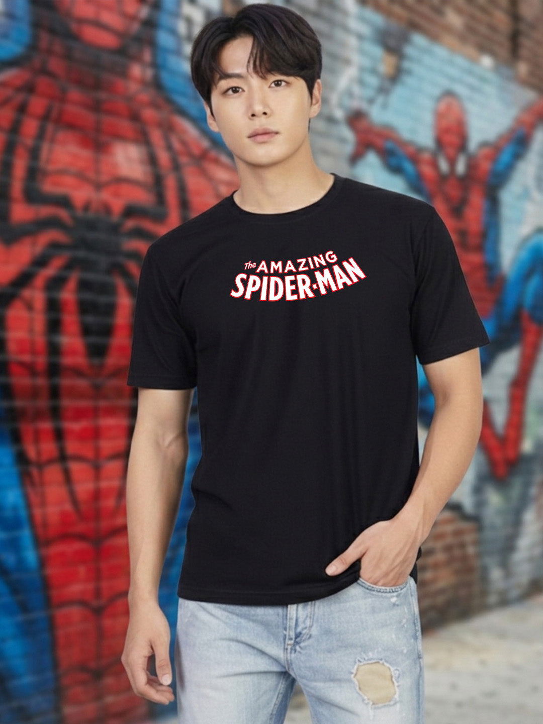 Greylongg Round Spider Man Design Printed T-Shirt.
