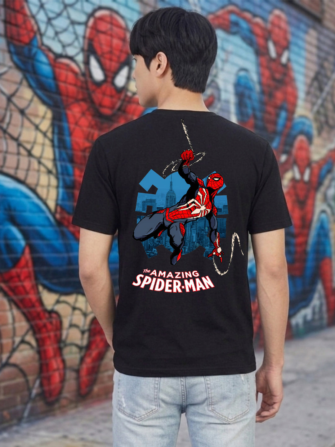 Greylongg Round Spider Man Design Printed T-Shirt.