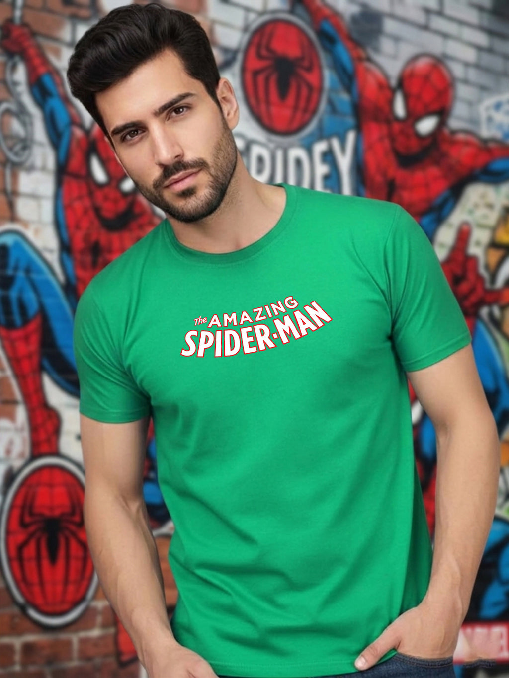 Greylongg Round Spider Man Design Printed T-Shirt.
