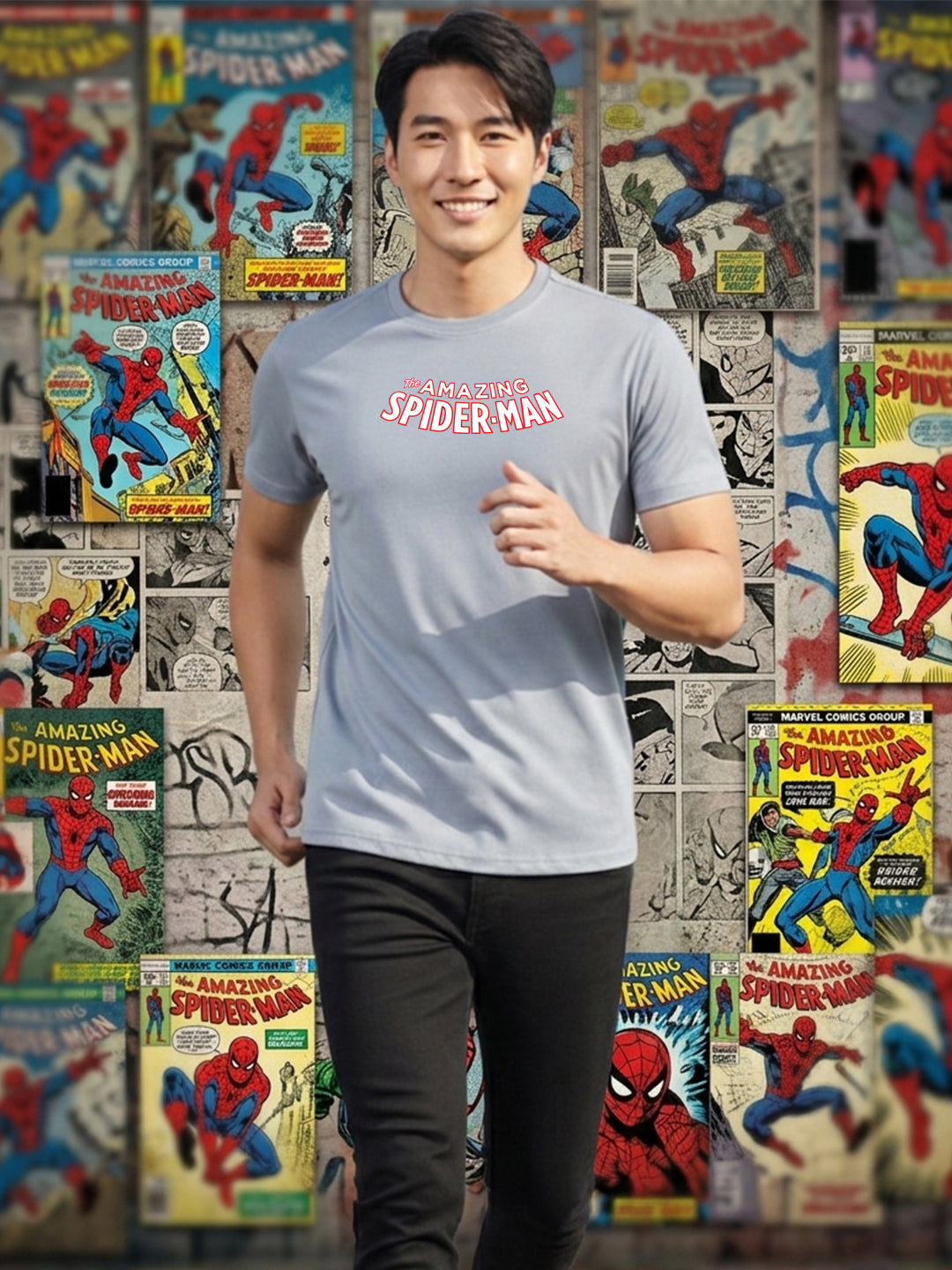 Greylongg Round Spider Man Design Printed T-Shirt.
