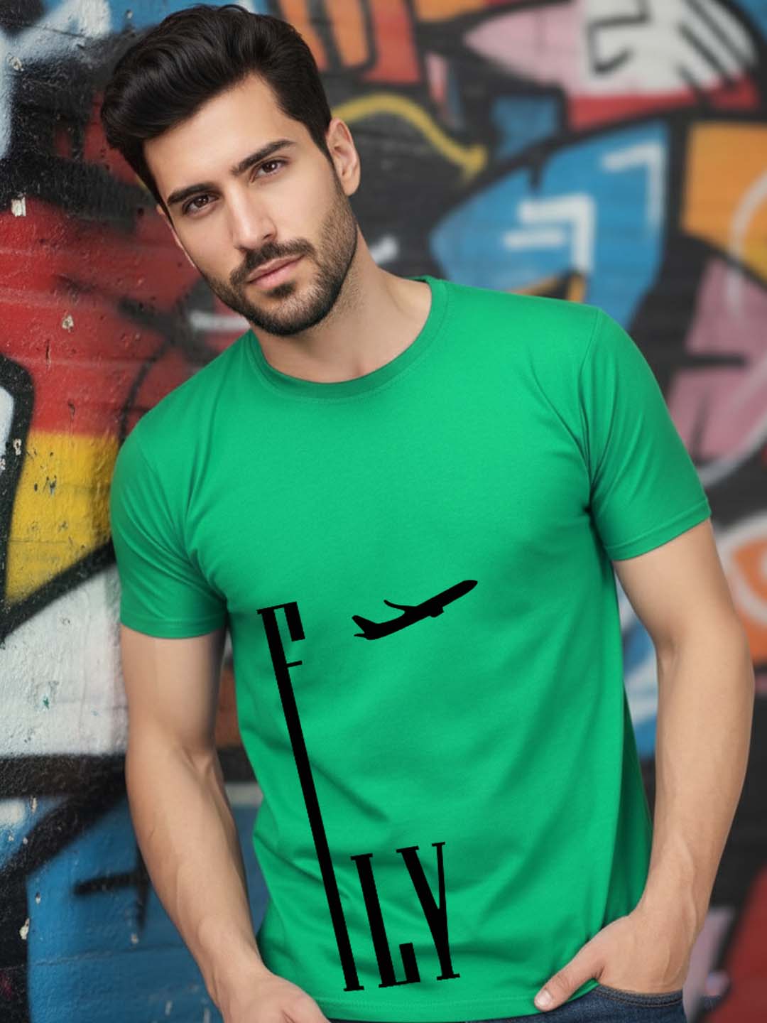 Buddha Jeans Round Neck Fly Design Printed T-shirts