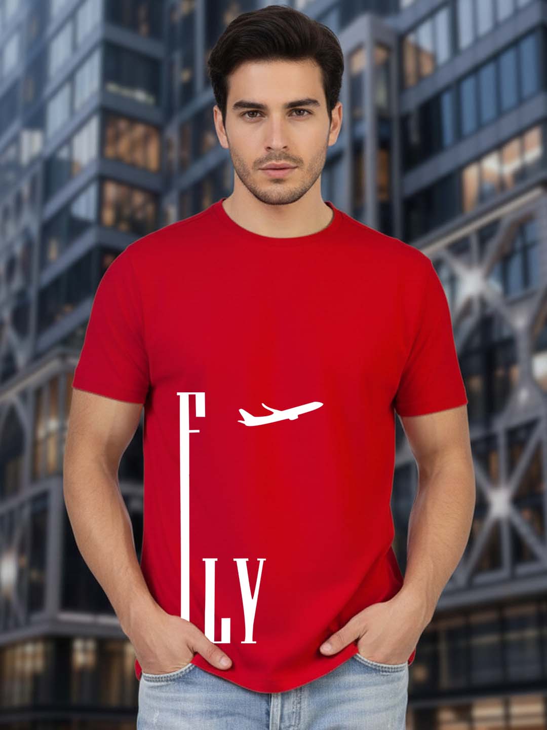 Buddha Jeans Round Neck Fly Design Printed T-shirts