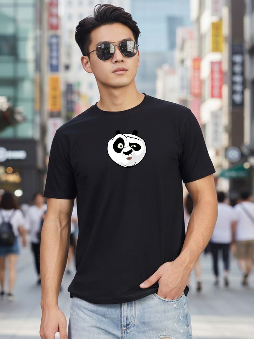 Buddha Jeans Round Neck Panda Design Printed T-shirts