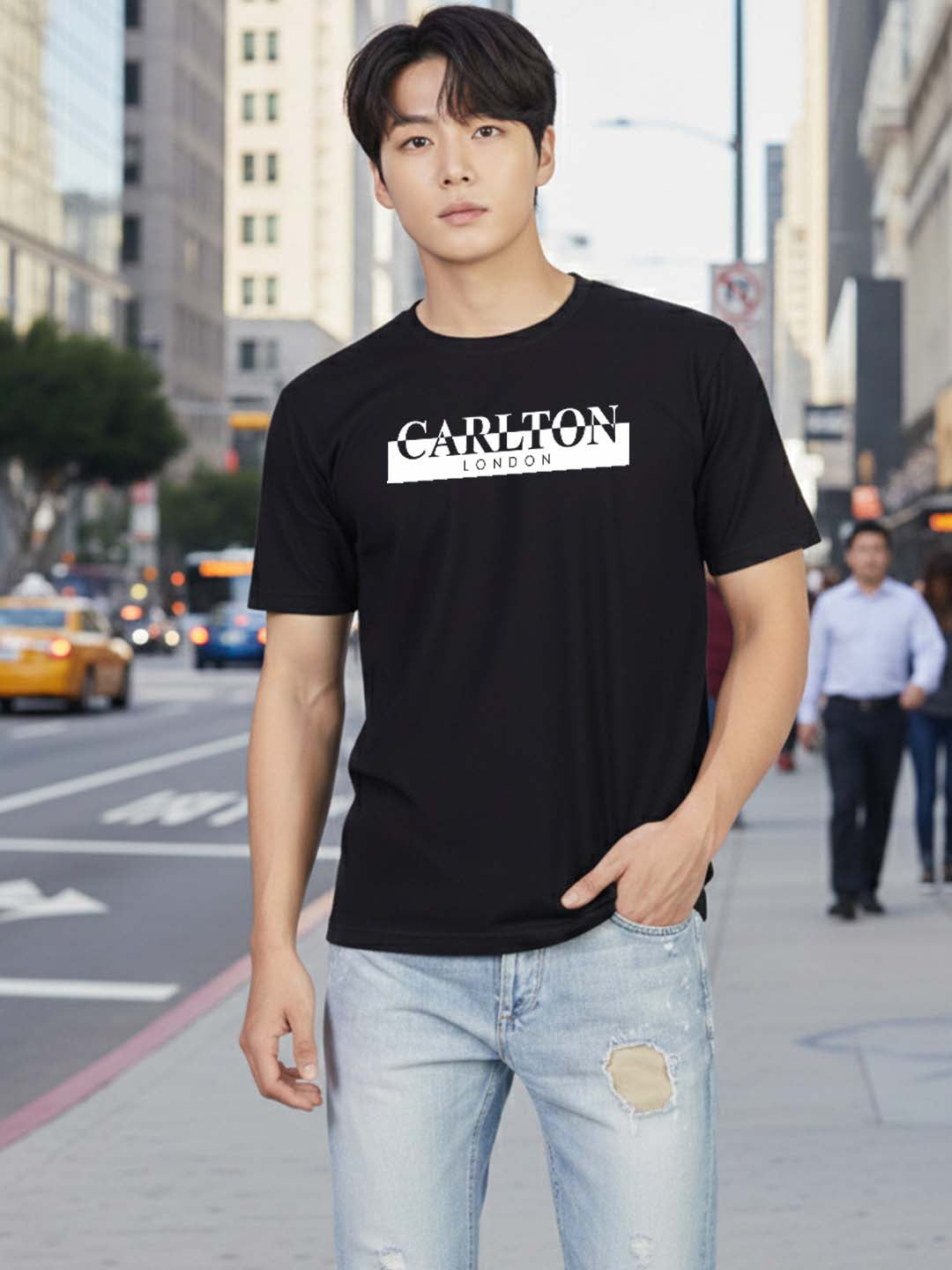 Carlton London Printed Round Neck T-Shirt.