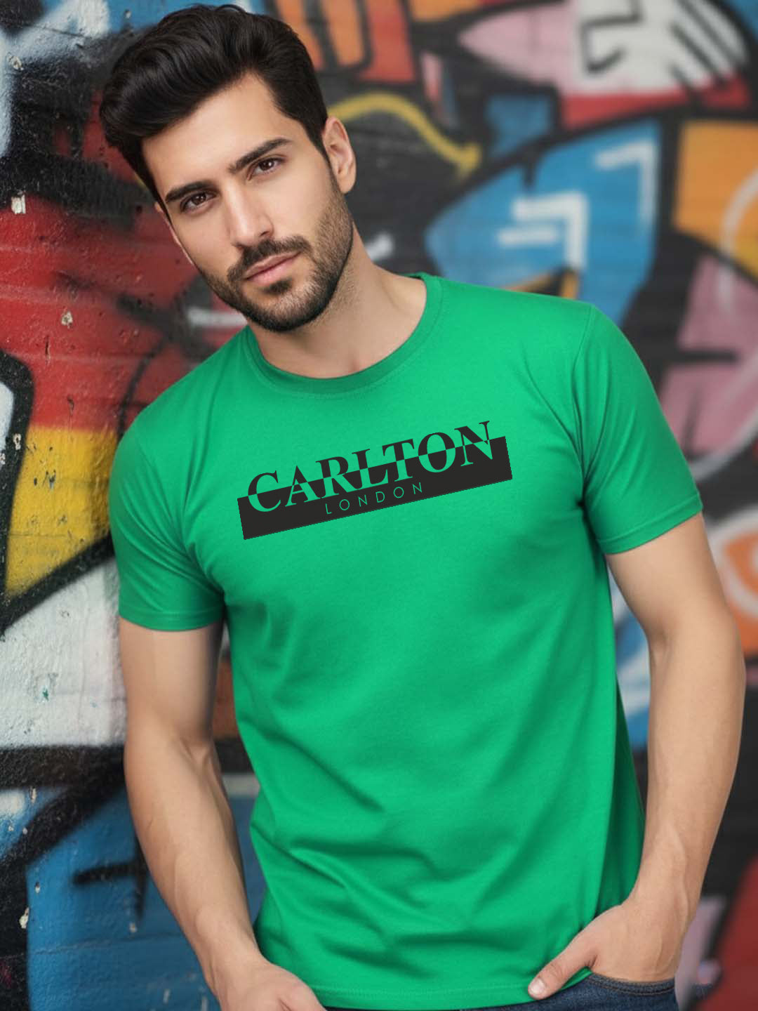 Carlton London Printed Round Neck T-Shirt.