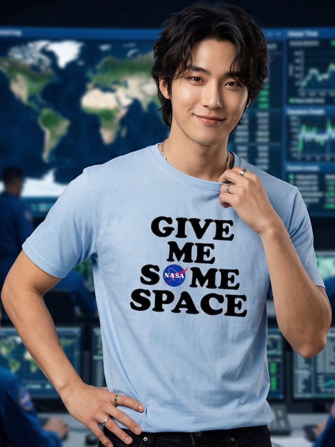 Greylongg Round Neck Nasa Space Design  printed T-shirts
