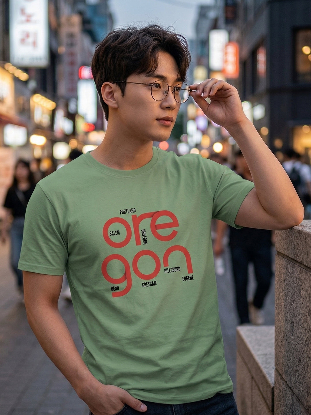 Greylongg Round Neck Oregon Design  printed T-shirts