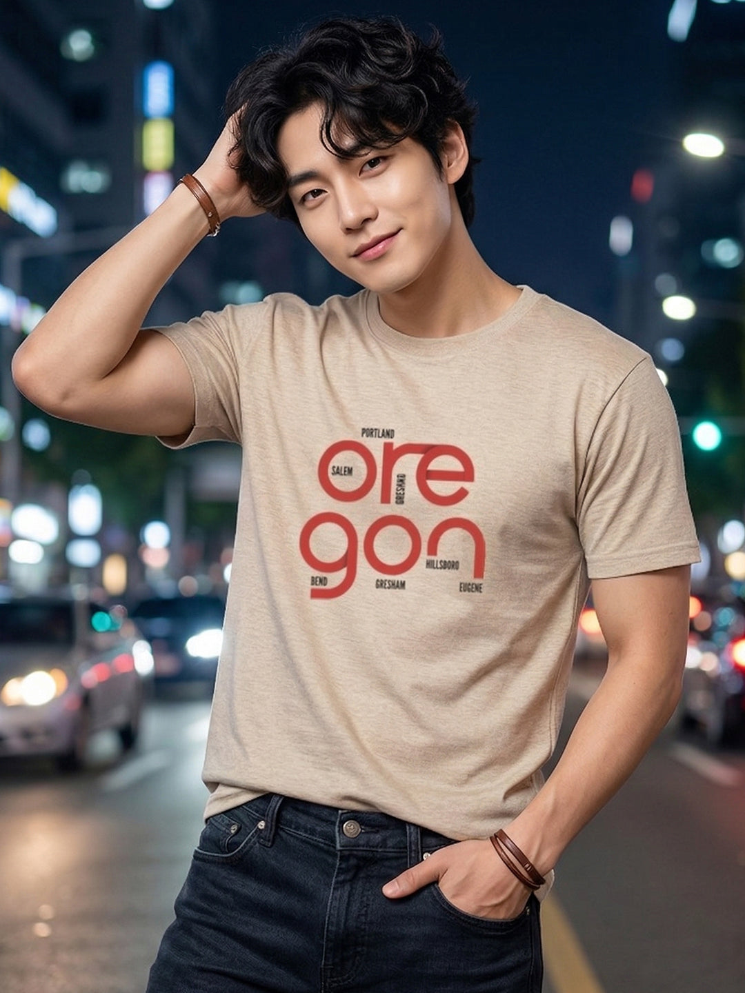Greylongg Round Neck Oregon Design  printed T-shirts