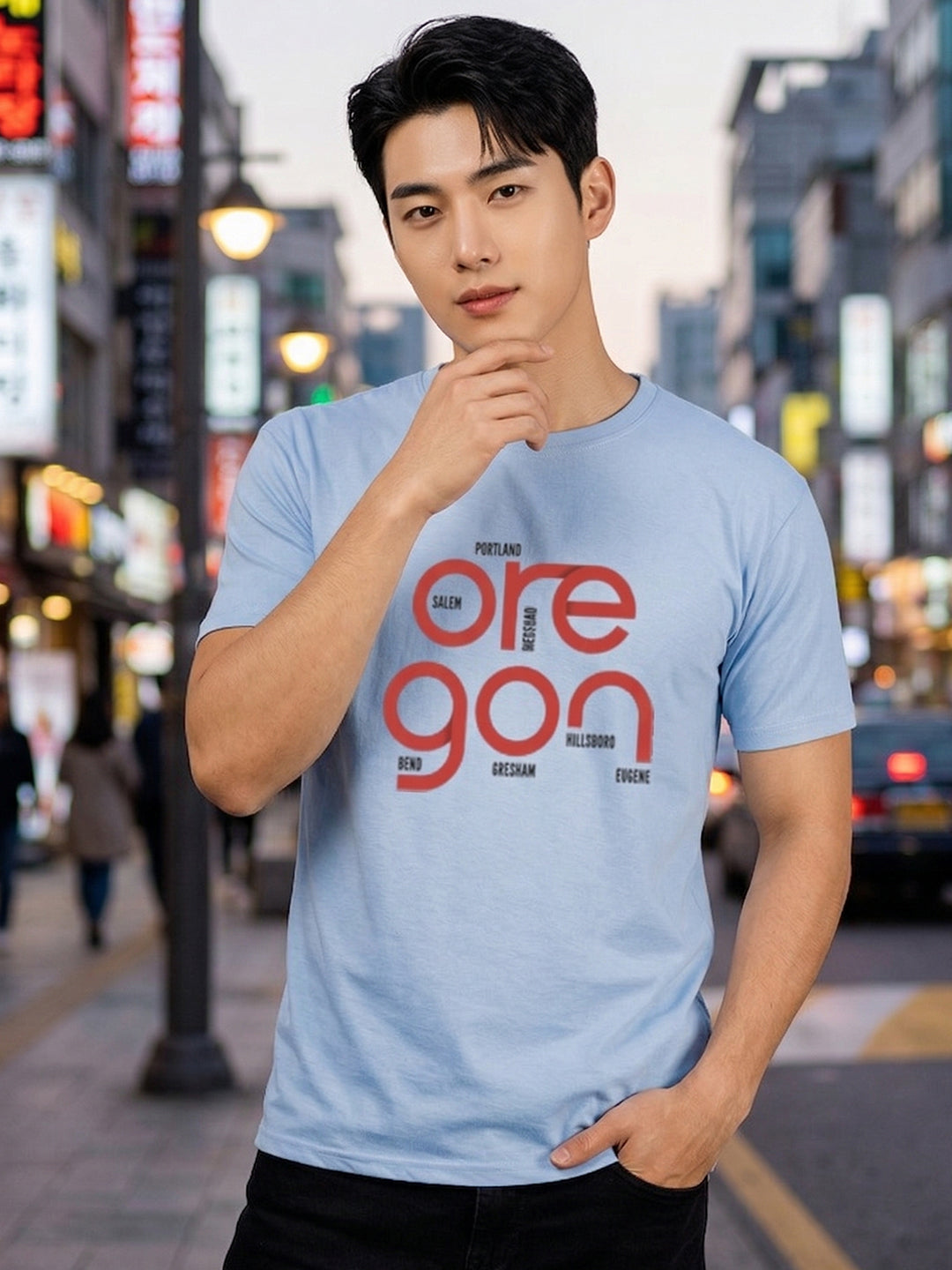 Greylongg Round Neck Oregon Design  printed T-shirts