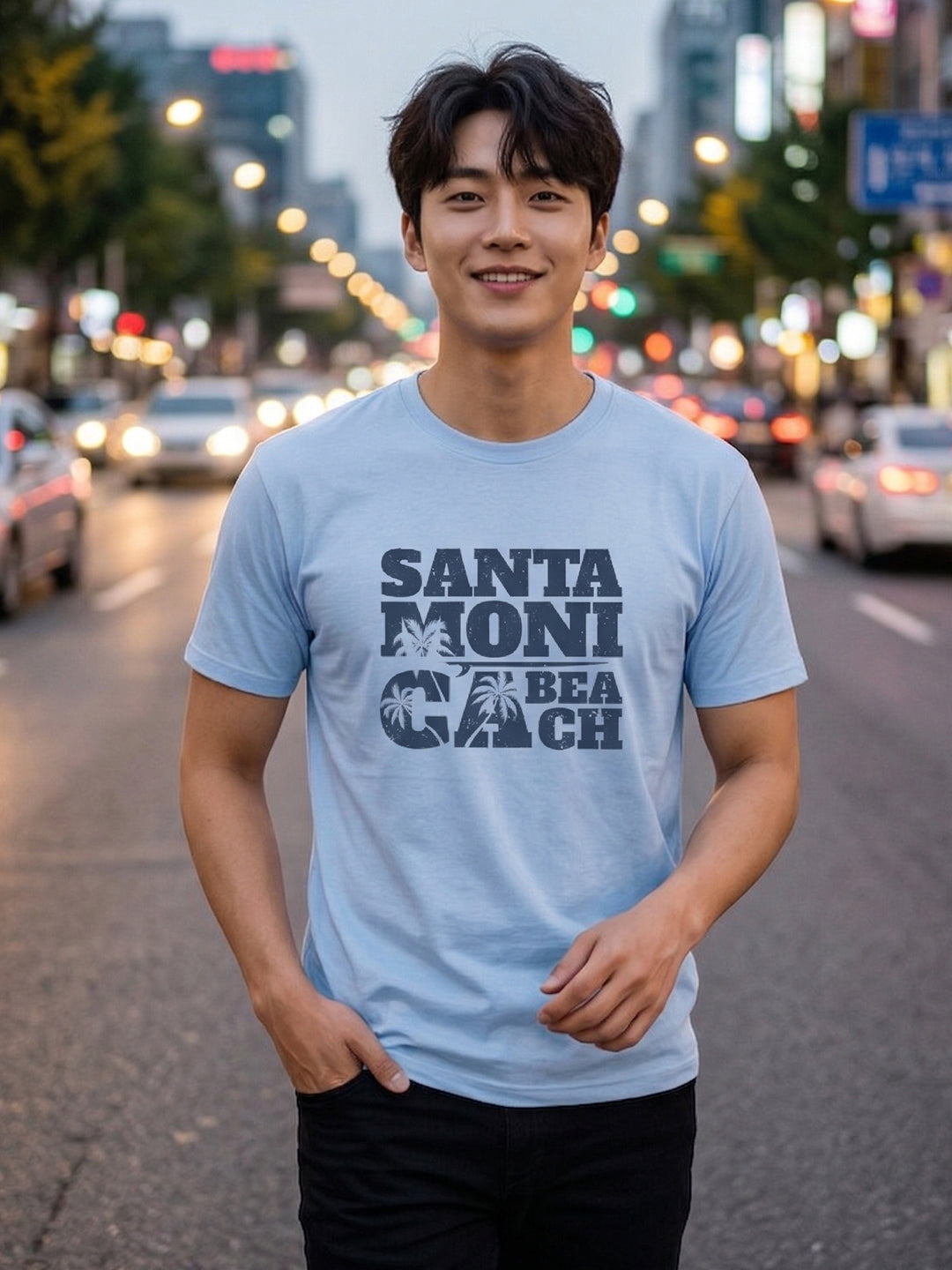 Greylongg Round Neck Santa Moni Cabeach Design  printed T-shirts