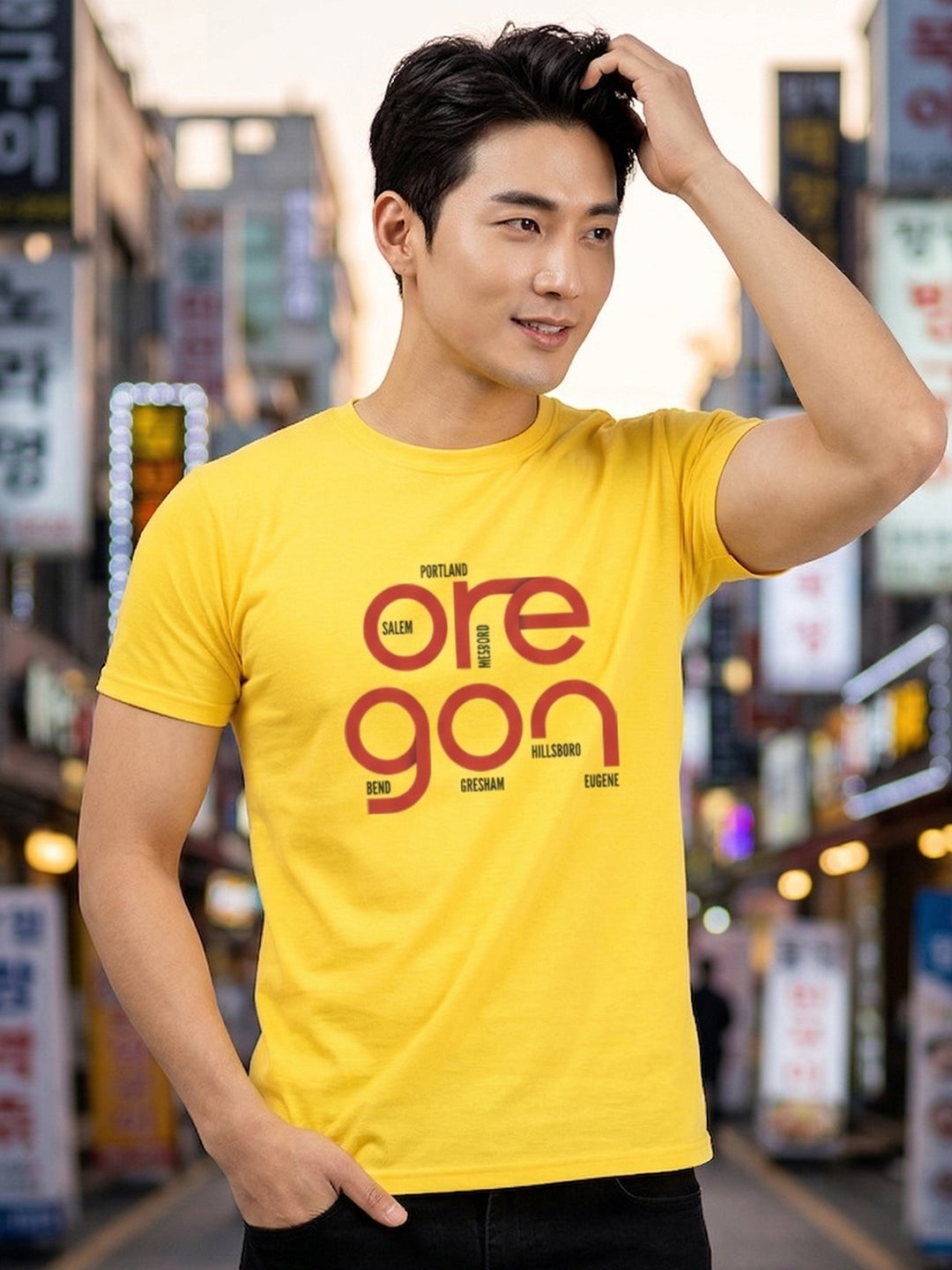 Greylongg Round Neck Oregon Design  printed T-shirts