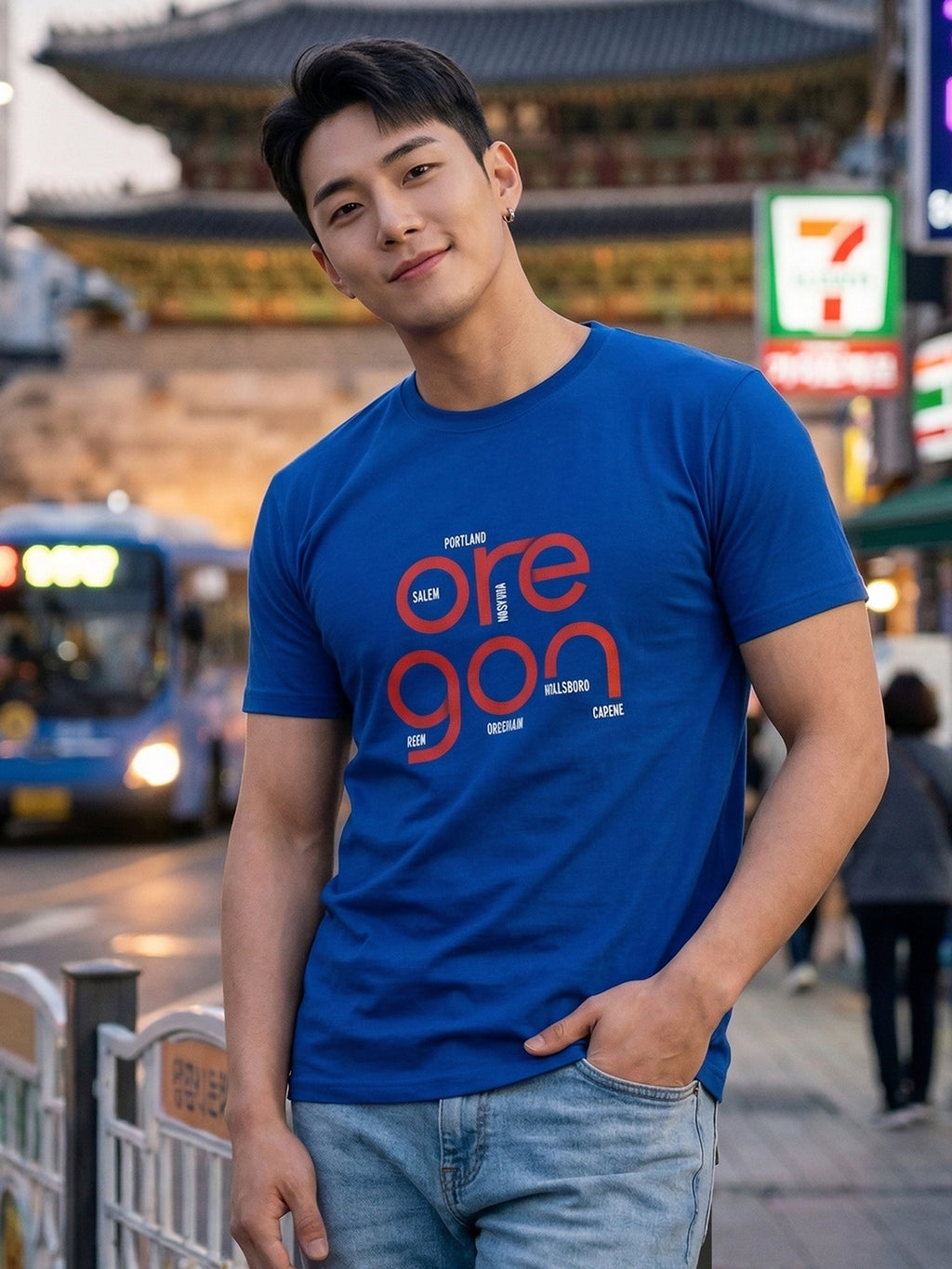 Greylongg Round Neck Oregon Design  printed T-shirts