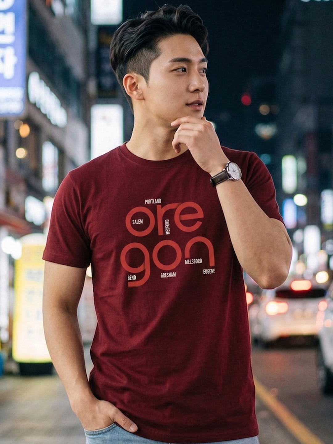Greylongg Round Neck Oregon Design  printed T-shirts