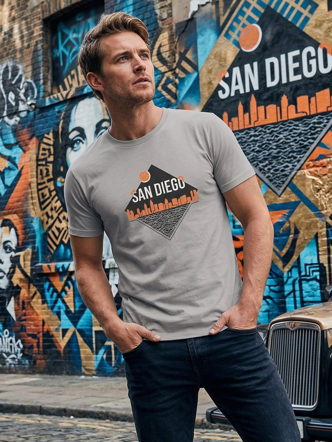 Greylongg Round Neck San Diego Design  printed T-shirts
