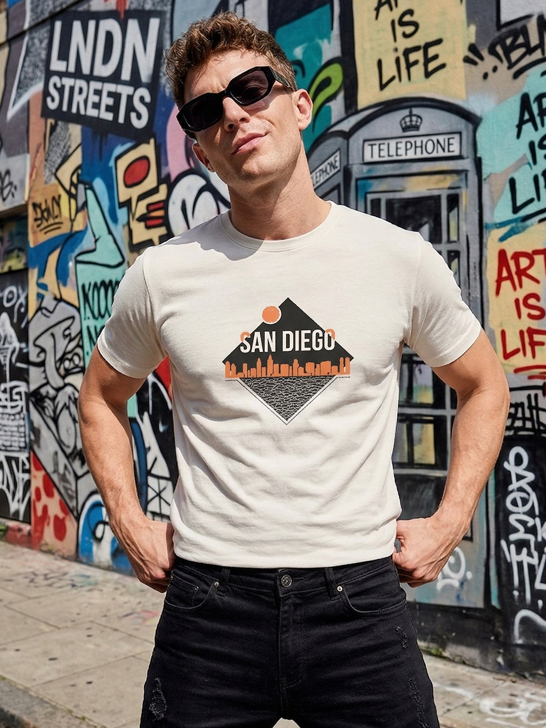Greylongg Round Neck San Diego Design  printed T-shirts